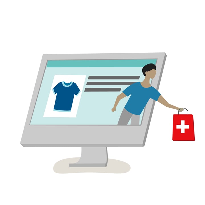 The picture shows a screen on which a Swiss shopper can see who shops abroad.