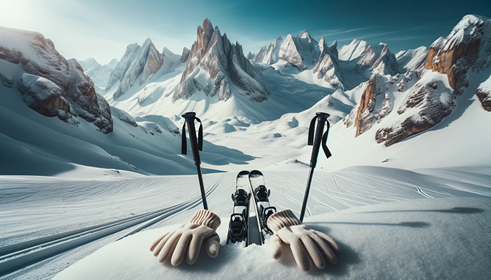 Skihandschuhe-in-Schneelandschaft
