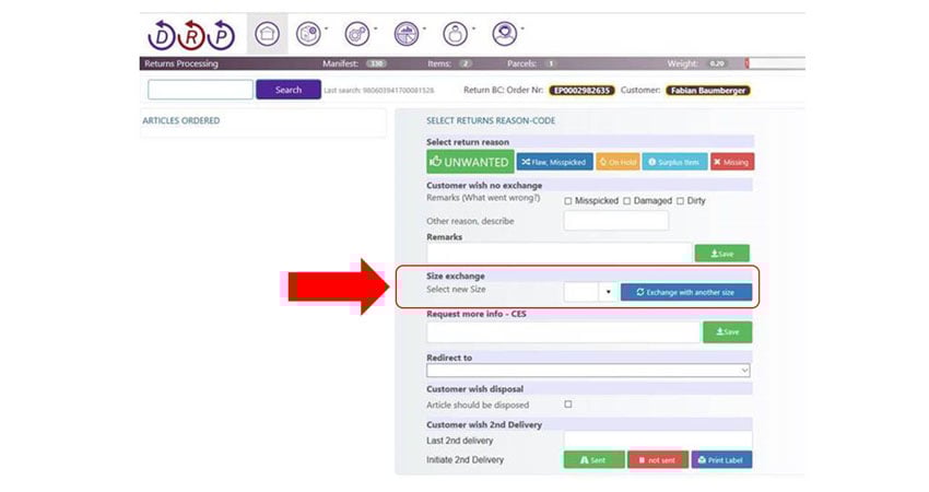 Recording system for returns