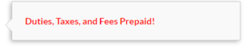 Banner mit Hinweis Duties Taxes and Fees Prepaid fuer internationalen Versand