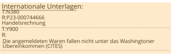 Beispiel für die internationalen Unterlagen auf einem Ausfuhrbegleitdokument (ABD)